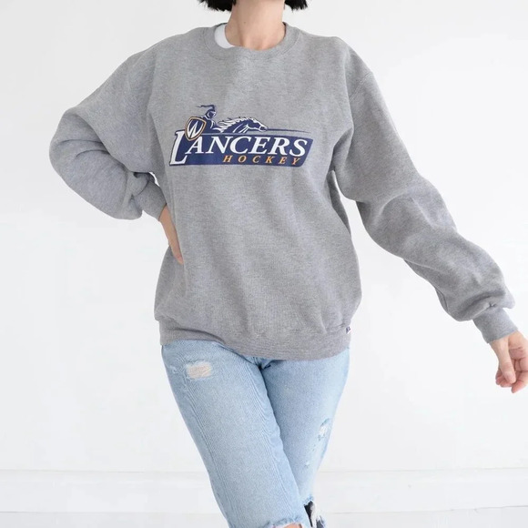 Vintage Russel Grey Lancers Hockey  Crewneck Sweater Med - Picture 1 of 12